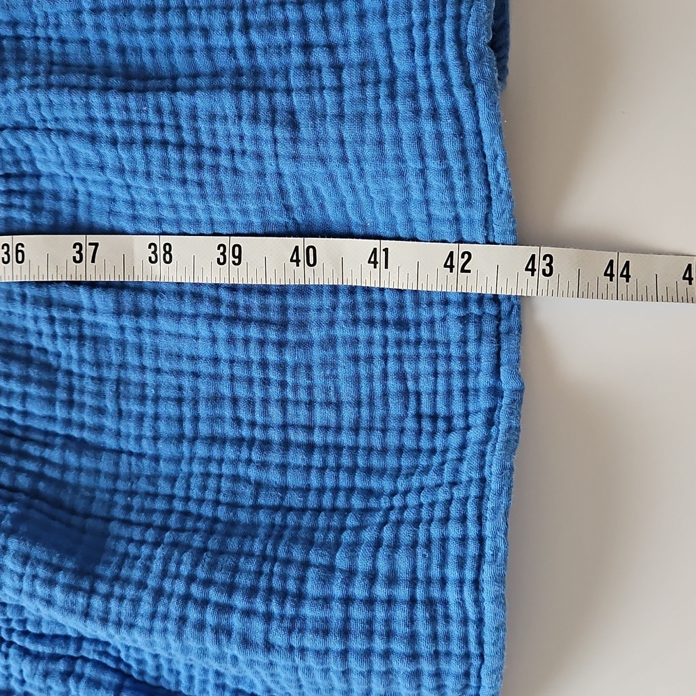 J Jill XL Crinkle Cotton Short Sleeve Midi Dress Blue 1/2button Up Ruffle Tiers - Picture 6 of 7